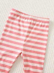 Cozy Pixies Baby Girl Casual Comfortable Daily Versatile Bear Pattern Pink Sweatshirt And Striped Long Pants Set - Pink - View 7