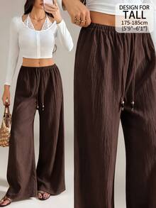 SHEIN Tall 女款素色休閒百搭日常穿著長褲 - 咖啡棕 - 查看 1