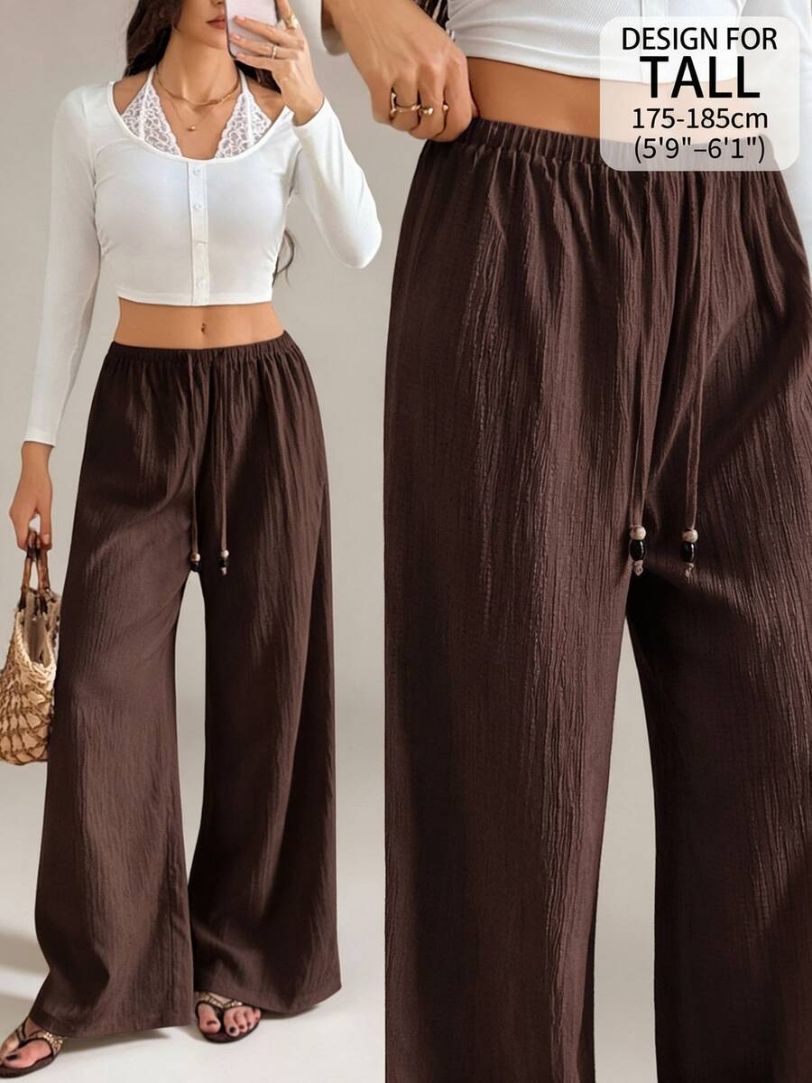 SHEIN Tall 女款素色休閒百搭日常穿著長褲 - 咖啡棕 - 查看 1