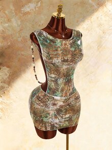 Amplova Women's Cowl Neck Beaded Backless Sheer Swimsuit Cover-Up, Versatile Multi-Color Retro Sexy Avant-Garde Style - Multicolor - View 8