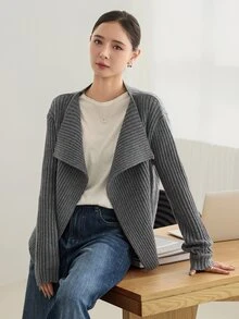 Dazy-Less Women's Vintage Ribbed Long Sleeve Knit Cardigan - Grey - View 5