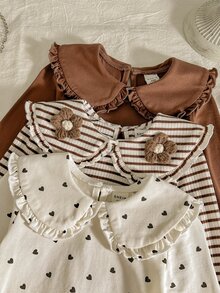 SHEIN 3件組女嬰彼得潘領長袖上衣（愛心、素色與條紋設計） - 彩色 - 查看 4