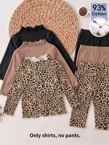 SHEIN 3件組女嬰純色與豹紋長袖休閒上衣 - 彩色 - 查看 8