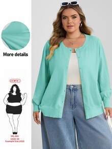 SHEIN CURVE+ 大尺碼女款休閒純色圓領長袖寬鬆剪裁冬季上衣 - 薄荷綠 - 查看 9