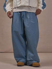 Musero Elasticated Waist Track Pants With Internal Drawstrings Folded Hem Co Ord Trousers Only Autum Winter Essentials - Blue - View 2