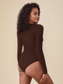 SHEIN BASICS 1件純色修身T恤連身衣/春夏女款日常居家服 白色極簡簡約基礎款 - 棕色 - 查看 3