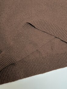 SHEIN PETITE طقم نسائي خريف/شتاء كنزة صوفية بأكمام طويلة وبنطال محبوك بخصر برباط بلون الجمل - قهوة بني - مشاهدة 8