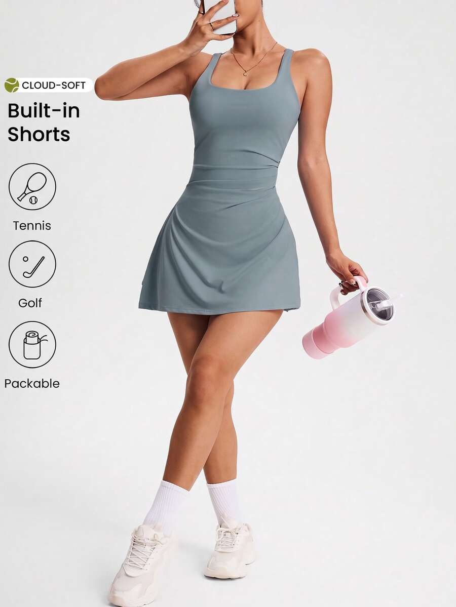 CourtClass CourtClass Women's Solid Color Casual Minimalist Daily Travel Sports Dress - Foam Green - View 1
