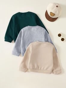 SHEIN Babygirl Cute Autumn/Winter Versatile Solid Color Cartoon Pattern Long Sleeve Sweatshirt 3pcs -Piece Set - Multicolor - View 2