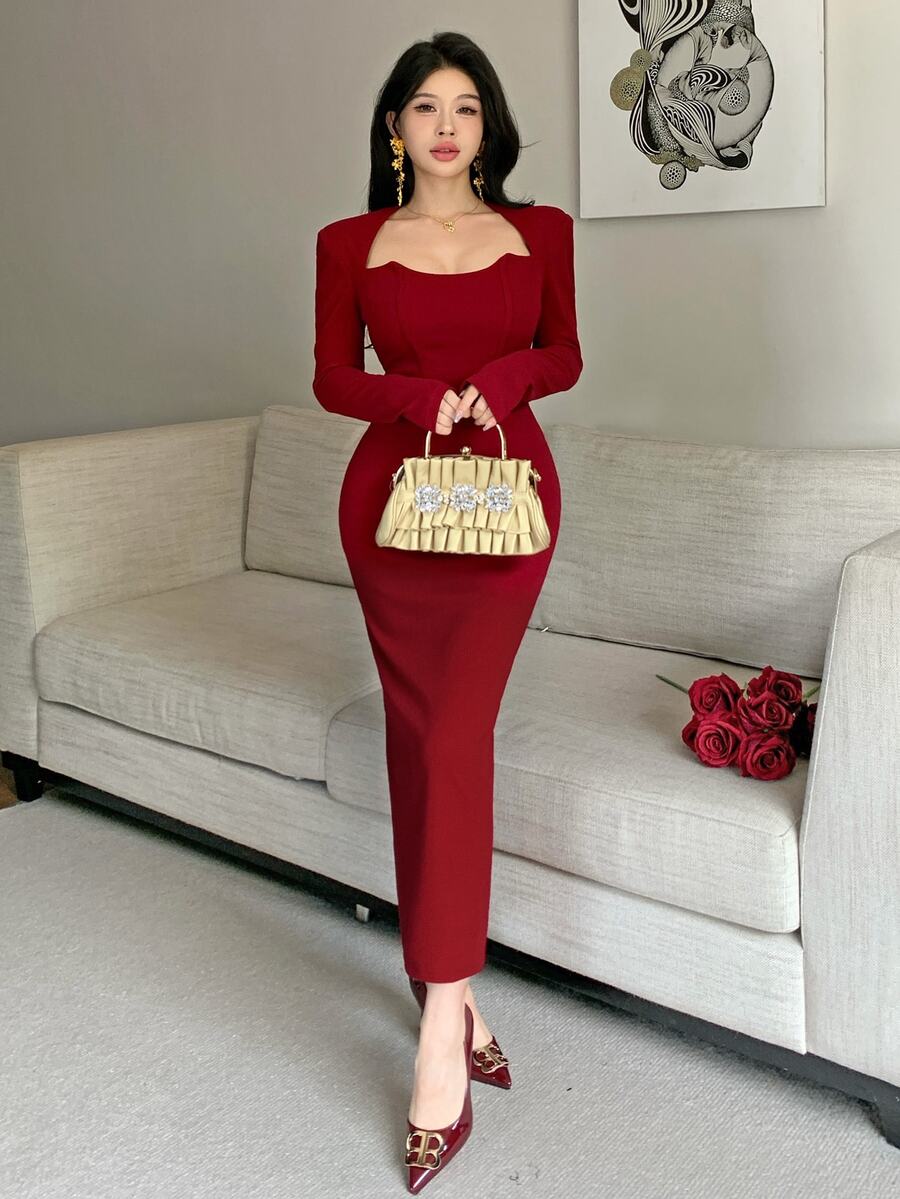 Feyla New Slim Fit Bodycon Red Party Dress, High-End Luxury Niche Style - Red - View 1