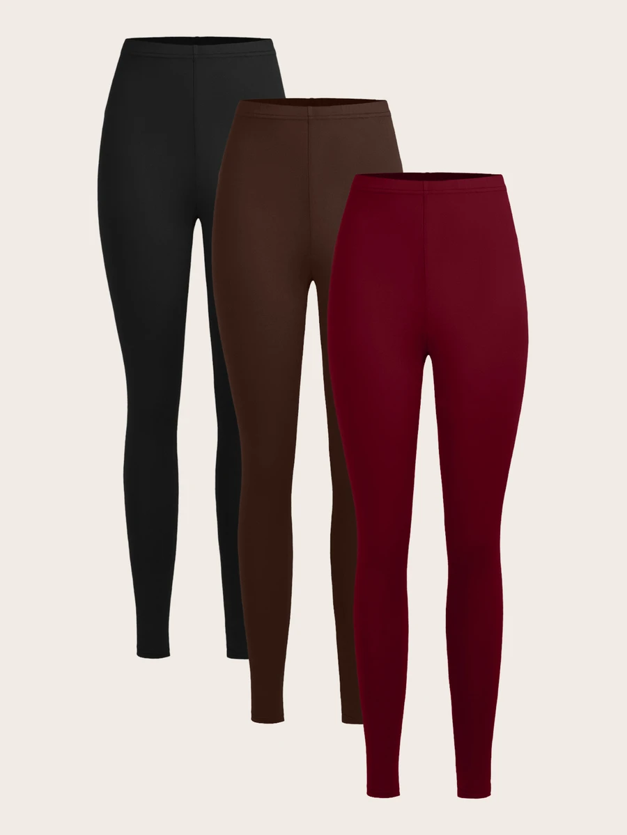 SHEIN EZwear 休閒針織修身女款長款內搭褲 3件套 夏季 - 彩色 - 查看 1