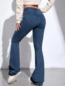 Jeanoix High Waist Flare Leg Jeans - Blue - View 2