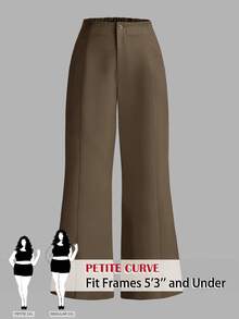 SHEIN PETITE CURVE بنطال واسع الساق بلون موحد كاجوال متعدد الاستخدامات مقاس كبير/شتاء خريف - بني مخاوي - مشاهدة 1