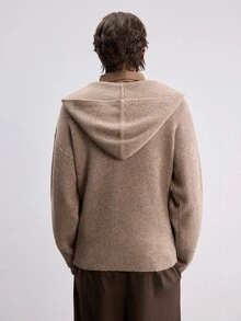 Manfinity CasualKnits 男士純色休閒日常連帽衛衣 - 卡其色 - 查看 3