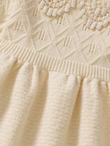 Baby Girl Round Neck Pleated Casual Daily Knit Dress - Beige - View 5