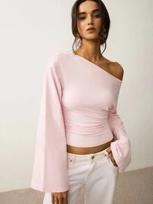 ATUI Studio Women's Pink Cotton-Blend Knit One-Shoulder Top Fall Fashion Y2K Style Date Night Pretty In Pink Thanksgiving OOTD - Pink - View 1