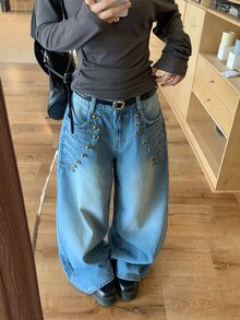 DAZY Women's Napoleon Korean Style Washed Heavy-Duty Casual All-Season Versatile Jeans - Blue - View 3