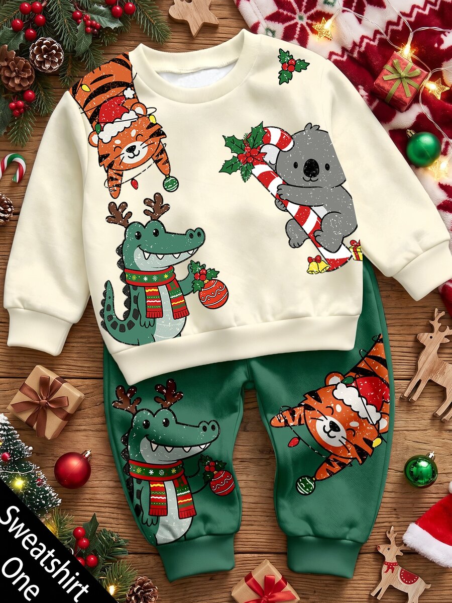 Sweatshirt Lengan Panjang Kerah Bulat untuk Anak Laki-Laki, Motif Natal Klasik, Motif Harimau Lucu Klasik, Motif Kukang Natal, Motif Buaya Natal Klasik, Cocok untuk Natal, Cocok untuk Musim Gugur/Musim Dingin - MultiWarna - View 1