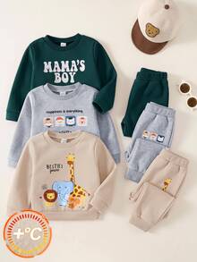 SHEIN Babygirl Cute Autumn/Winter Versatile Solid Color Cartoon Pattern Long Sleeve Sweatshirt 3pcs -Piece Set - Multicolor - View 1