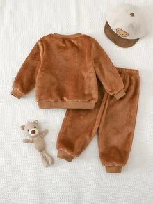 SHEIN Baby Boy Round Neck Long Sleeve Top And Long Pants Casual Daily Home Pajama Set - Multicolor - View 2
