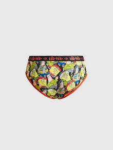 SpongeBob SquarePants | ROMWE Set Pakaian Dalam Kasual Wanita dengan Bra dan Celana Dalam Segitiga Motif Kartun - Hitam - View 8