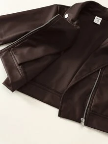 SHEIN 男嬰純色酷帥長袖開襟秋季夾克外套 - 棕色 - 查看 8