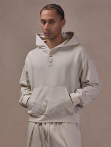 Musero Oversized Drop Shoulder Crop Length Button Neck Hoodie Co Ord Hoodie Only Autum Winter Essentials - Grey - View 1