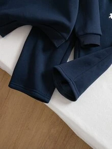SHEIN 兒童嬰兒女童男童卡通小馬圖案拼色 Polo 領套頭運動衫套裝，適合秋冬返校休閒時尚百搭 - 彩色 - 查看 5