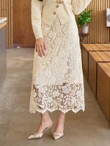 DAZY Hollow Lace Trim Slimming Women's Skirt - Beige - View 3