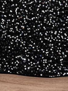 Young Girl Knitted Plush Sequin Casual Sleeveless Dress - Black - View 7