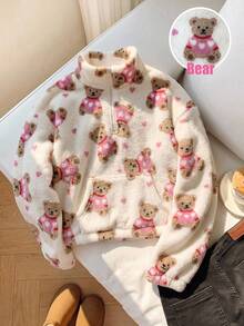 SHEIN 青少年女孩卡通圖案休閒日常長袖運動衫 - 黑色 - 查看 1