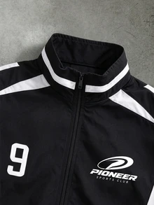 Sport MetroGents Men's Letter Print Zip-Up Long Sleeve Sports Jacket - Black - View 5