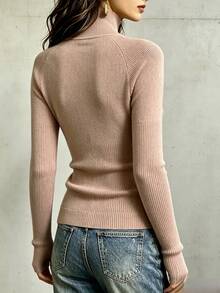 SHEIN 秋冬時尚新款中式拿破崙套頭毛衣 - 卡其色 - 查看 3