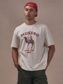 Musero Front Cracked Graphic Tshirt Short Sleeve Crew Neck Autum Winter Essentials - Apricot - View 1