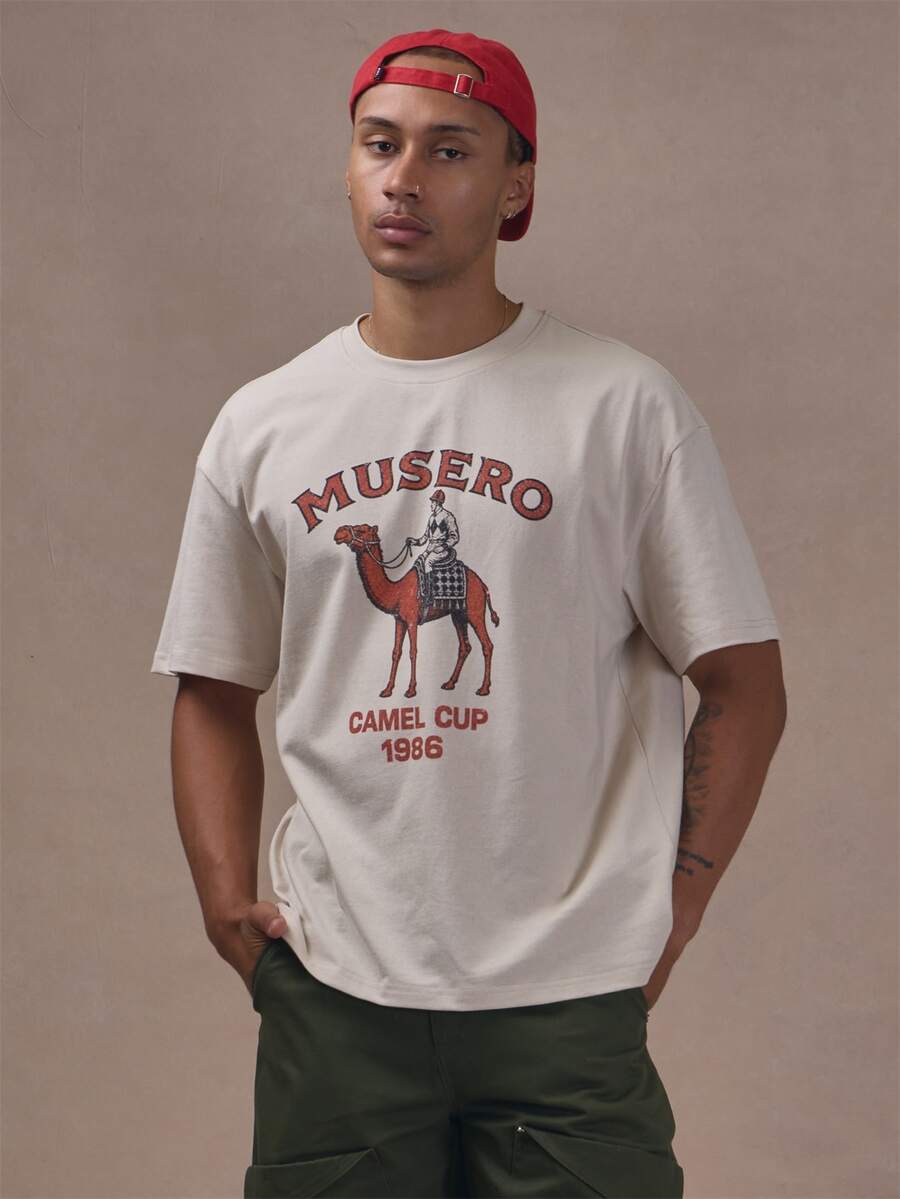 Musero Front Cracked Graphic Tshirt Short Sleeve Crew Neck Autum Winter Essentials - Apricot - View 1