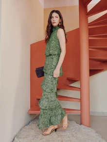 Nöista Halter Long Dress With Ruffles On Skirt. - Green - View 6