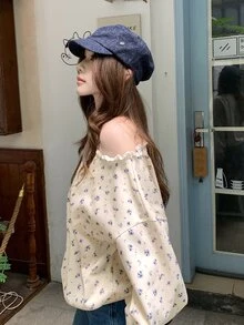 DAZY 女款寬鬆版型保暖內裡不對稱圖案字母印花運動衫 - 米色 - 查看 8