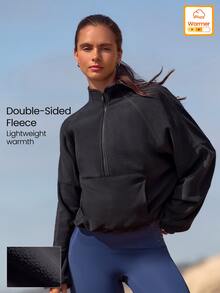GLOWMODE Áo chui đầu nửa khóa Running Collection Cozy Season Glow với mảng bóng, gấu rút dây và túi trước, đồ tập chạy bộ ngoài trời mùa thu đông - màu đen - Xem 9