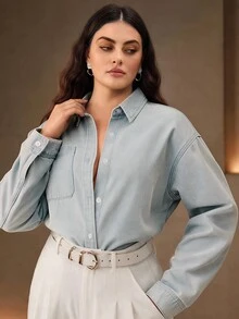 Anewsta Women's New Fashion Heavy Embroidery Hand-Sewn Beaded Tube Blue Oversized Top - Blue - View 2