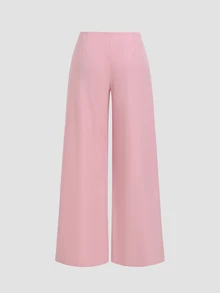 Sweetra Women's Front Fold Waist Tie Suit Pants - Pink - View 2