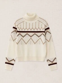 Calmiston Men's Autumn/Winter Wavy Striped Raglan Long Sleeve Turtleneck Sweater - Multicolor - View 8