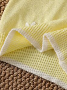 SHEIN Vintaside Kids 2件組女嬰毛衣套裝，圓領套頭毛衣搭配手工刺繡蜜蜂圖案，工藝精湛，精緻 + 針織寬腿褲，舒適柔軟，黃色蜜蜂甜美休閒優雅簡約風，適合秋冬旅行出遊派對戶外日常穿著 - 杏色 - 查看 5