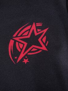 SHEIN 兒童青少年男孩休閒肖像圖案衛衣，酷炫嘻哈搖滾塗鴉運動風，寬鬆舒適長袖衛衣，適合秋冬、學校、開學季、家庭聚會、生日派對、拍照、度假、假期，舒適運動風 - 黑色 - 查看 5