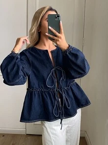 Livesso Women Denim Tops Everyday Date - Dark Wash - View 4