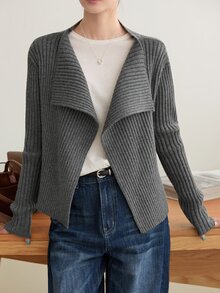 Dazy-Less Women's Vintage Ribbed Long Sleeve Knit Cardigan - Grey - View 3