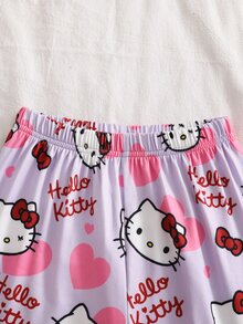 HELLO KITTY AND FRIENDS | SHEIN 女童卡通印花上衣與長褲家居服 嬰兒粉色 秋季公主風 - 紫色 - 查看 4
