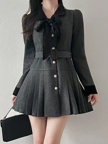 FRIFUL Women's Bow Decor Casual Daily Overcoat - Black - View 4