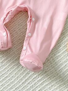 SHEIN Playful Pals 3件組隨機發貨 1件 春夏秋冬新生兒嬰兒連身衣，可愛奶牛印花，甜美粉色女嬰長袖包腳連身衣居家穿著 - 粉色 - 查看 7