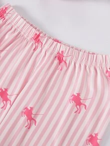 Teen Girl Knight Print Button Half-Placket Long Sleeve Top And Pants Loungewear - Pink - View 8