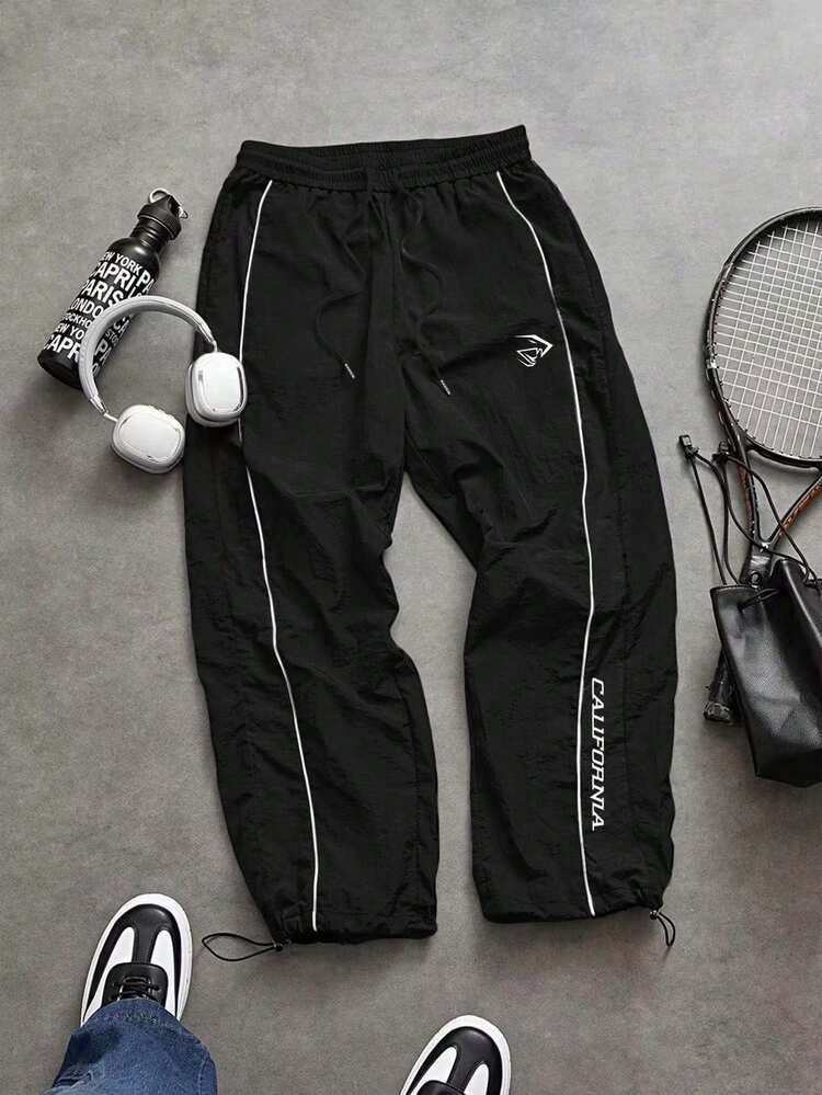 RISE LYT Men's Contrast Color Short Sleeve Top And Long Pants Casual Daily Sports Set - Black - View 4